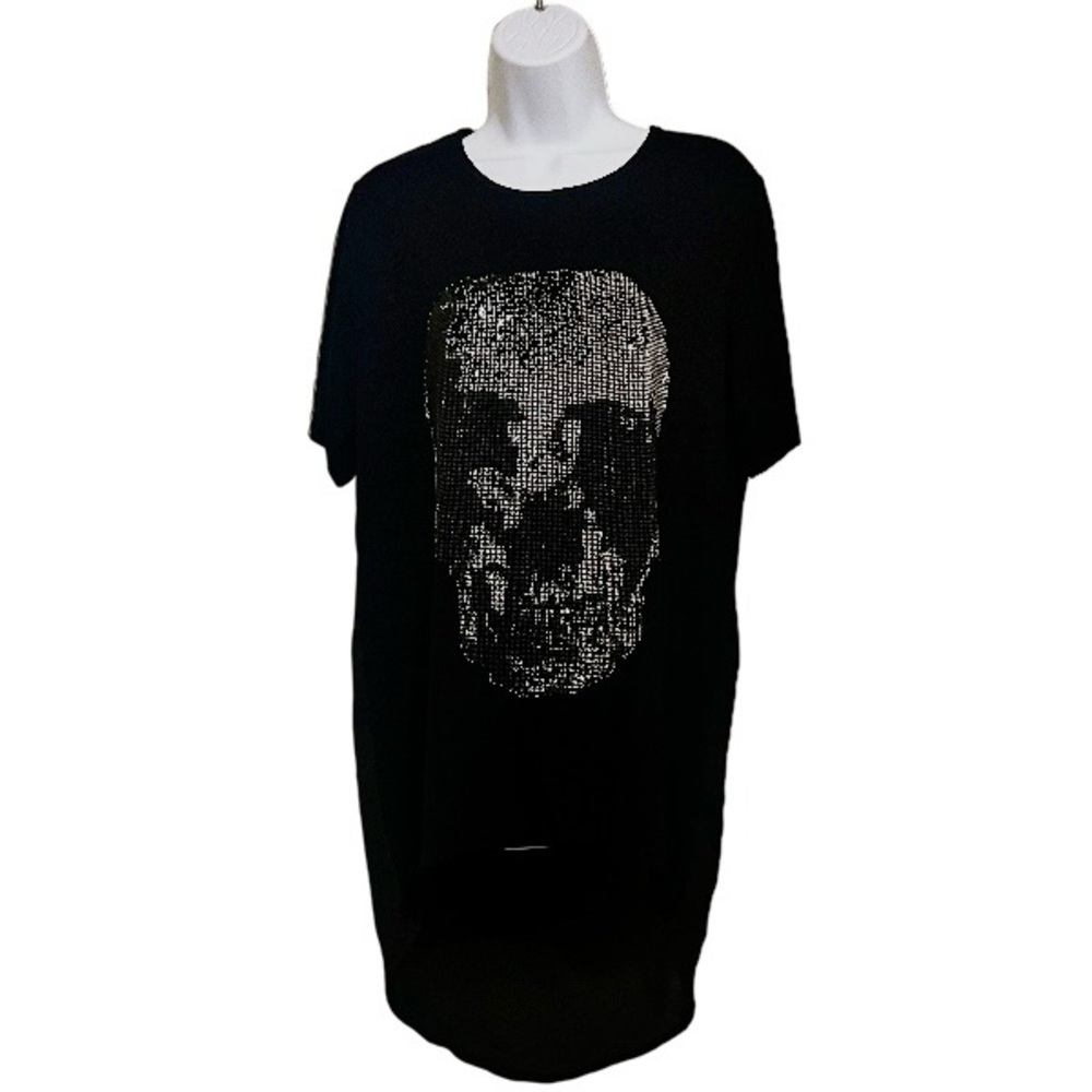 Comme USA Sparkle Studded Skull High-Low Tee Black Small